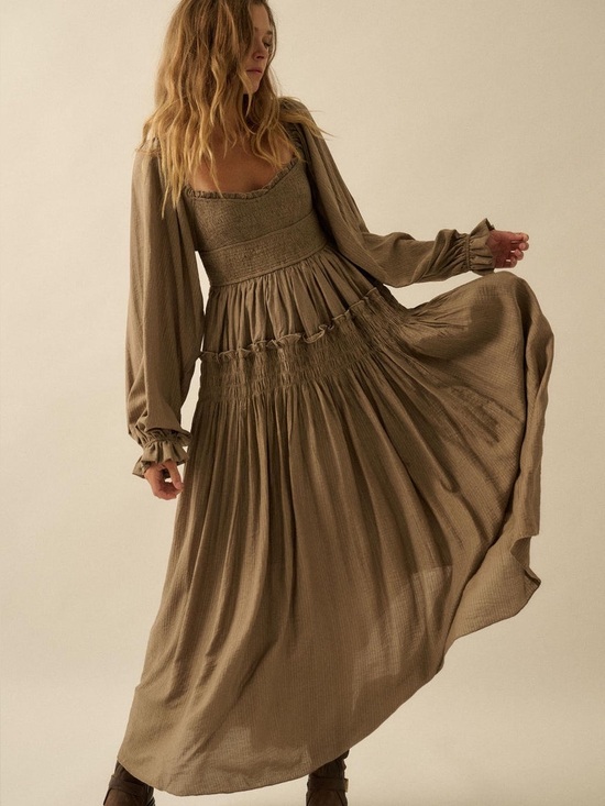 Promesa Dresses & Skirts - PROMESA Love Story Smocked Tonal-Stripe Midi Peasant Dress Small NWT